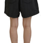 Black Cotton Mid Waist Tattered Tapered Shorts