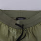 Green Cotton Mid Waist Drawstring Tapered Shorts
