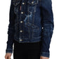 Blue Icon Printed Distressed Denim Jacket