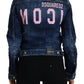 Blue Icon Printed Distressed Denim Jacket