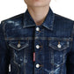 Blue Icon Printed Distressed Denim Jacket