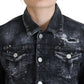 Gray Washed Cotton Distressed Denim Jacket