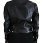 Black Leather Collared Long Sleeves Jacket