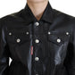 Black Leather Collared Long Sleeves Jacket