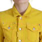 Yellow Collared Long Sleeves Denim Jacket