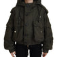 Green Cotton Hooded Cargo Button Jacket