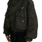 Green Cotton Hooded Cargo Button Jacket