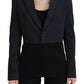 Black Cotton Cropped Button Blazer Jacket