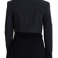 Black Cotton Cropped Button Blazer Jacket