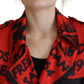 Red Printed Button Collared Desigual Coat Jacket