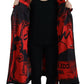 Red Printed Button Collared Desigual Coat Jacket