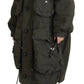 Green Hooded Full Zip Long Parka Coat Jacket