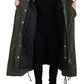 Green Hooded Full Zip Long Parka Coat Jacket