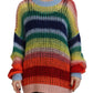 Multicolor Knitted Mohair Crewneck Pullover Sweater