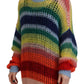 Multicolor Knitted Mohair Crewneck Pullover Sweater