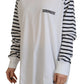 White Cotton Striped Crew Neck Short Sleeve Sweater