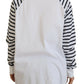 White Cotton Striped Crew Neck Short Sleeve Sweater