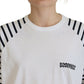 White Cotton Striped Crew Neck Short Sleeve Sweater