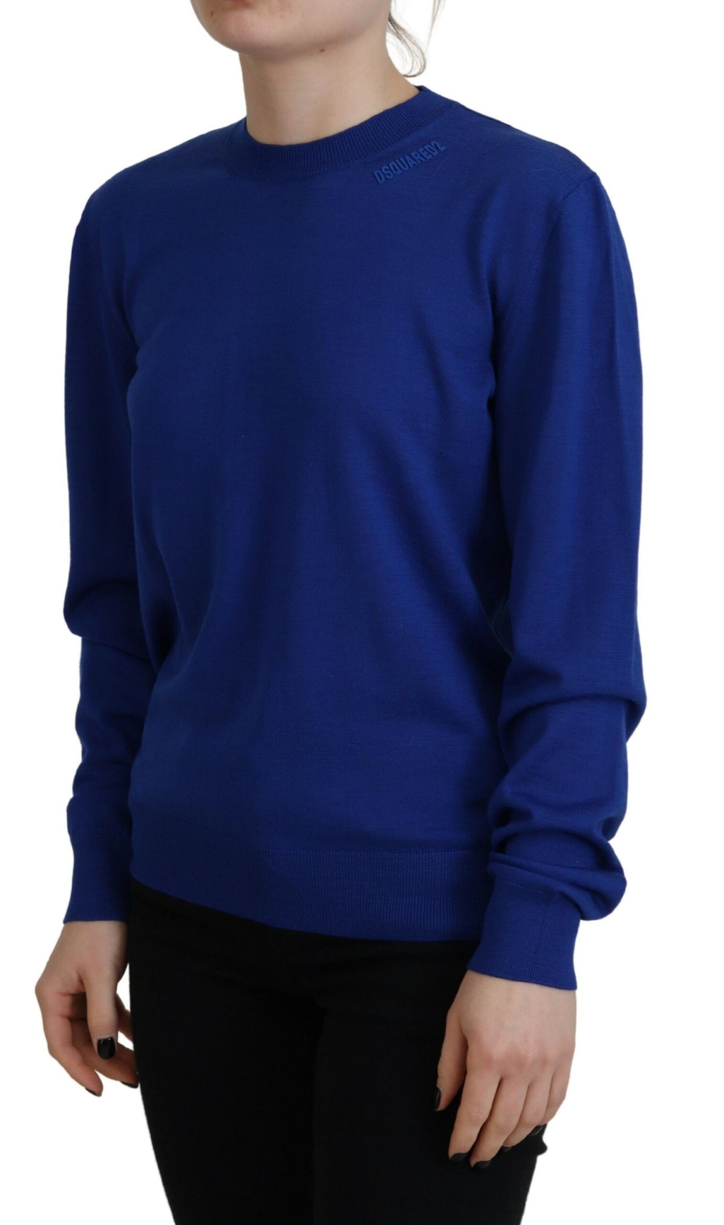 Blue Long Sleeve Crew Neck Casual Sweater