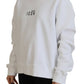 White Cotton Printed Long Sleeve Crew Neck Sweater