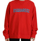 Red Cotton Printed Crew Neck Long Sleeve Sweater