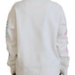 White Cotton Printed Women Long Sleeve Sweater