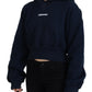 Blue Logo Print Hooded Cap Long Sleeve Sweater