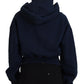 Blue Logo Print Hooded Cap Long Sleeve Sweater