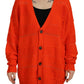 Orange Cotton Knitted Buttoned Cardigan Sweater