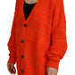 Orange Cotton Knitted Buttoned Cardigan Sweater