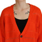 Orange Cotton Knitted Buttoned Cardigan Sweater