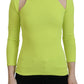 Yellow Green Viscose Open Shoulder Long Sleeves Top