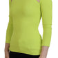 Yellow Green Viscose Open Shoulder Long Sleeves Top