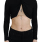 Black Cut Out Viscose Cropped Long Sleeves Top