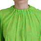 Green Stars Print Viscose Long Sleeves Blouse Top