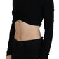 Black Viscose Cropped Round Neck Long Sleeves Top