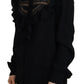 Black Lace Trim Turtle Neck Long Sleeves Top