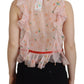 Pink Floral Print Silk Sleeveless Ascot Collar Top