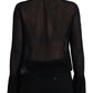 Black Viscose Long Sleeves See Through Blouse Top