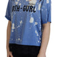 Blue Goth Gurl Print Black Lace Cotton Tee T-shirt