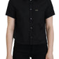 Black Collared Button Down Short Sleeves Polo Top