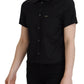 Black Collared Button Down Short Sleeves Polo Top