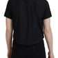 Black Collared Button Down Short Sleeves Polo Top