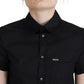 Black Collared Button Down Short Sleeves Polo Top