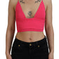 Pink Ribbed Knit Bra Cropped Spaghetti Strap Top