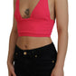 Pink Ribbed Knit Bra Cropped Spaghetti Strap Top