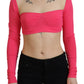 Pink Viscose Knit Square Neck Long Sleeves Top