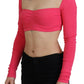 Pink Viscose Knit Square Neck Long Sleeves Top