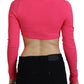 Pink Viscose Knit Square Neck Long Sleeves Top