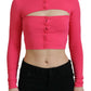 Pink Viscose Knit Open Chest Long Sleeves Top